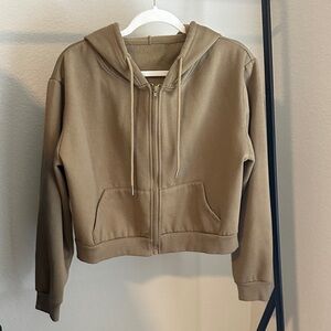 Tan Crop Zip-Up Hoodie